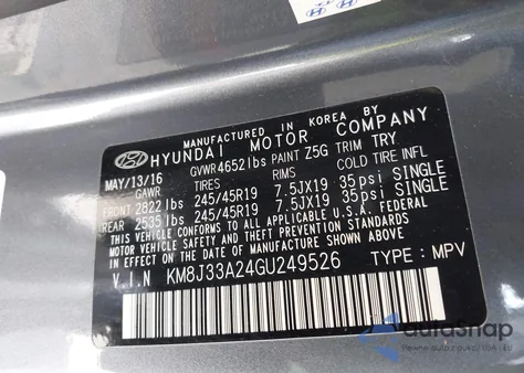 2016 Hyundai Tucson Limited из США, поврежденный, VIN KM8J33A24GU249526